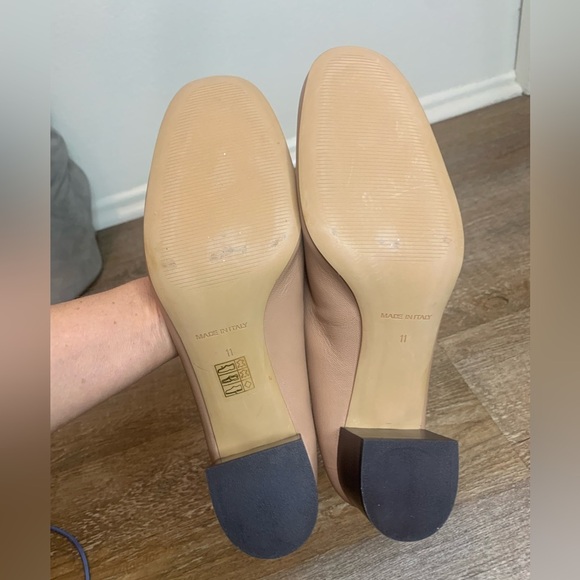 Tan Chunky Heel Pumps with Bow - Picture 2 of 7